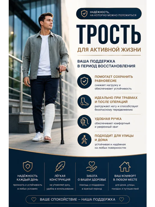 Трость для пожилых людей, черный