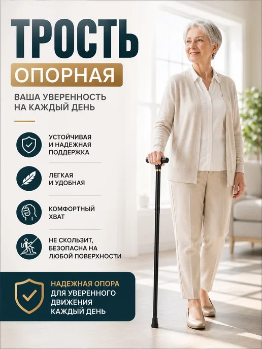 Трость для пожилых с регулируемой высотой, черный