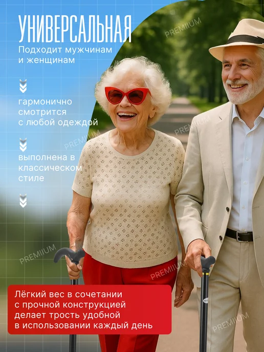 Опорная трость с регулируемой высотой, черный, фото 3