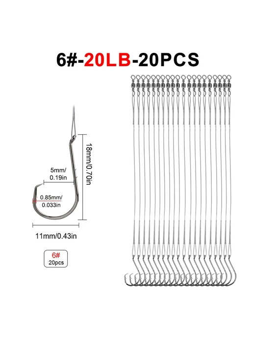 FTK Поводки для рыбалки 6# 20LB silver 20шт, 20 шт