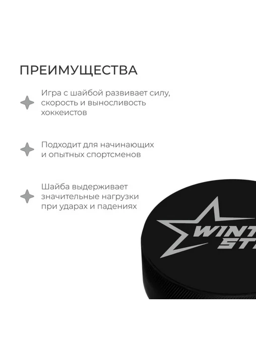 WINTER STAR Хоккейная шайба детская, диам. 6 см, черный, фото 3