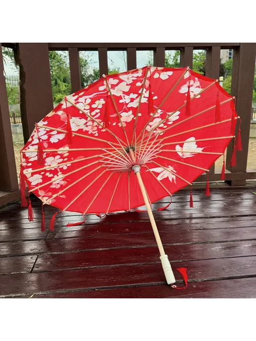 Нет бренда Зонт из бумаги 70cm 24к Массивная древесина, красный