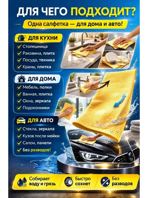 ТеплоЛаб21 Салфетка для уборки 30x40 без разводов для кухни и авто, 30x40, фото 4