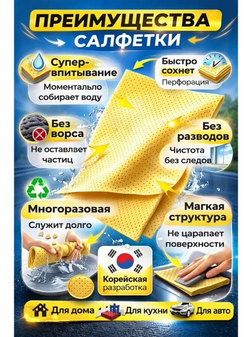 ТеплоЛаб21 Салфетка для уборки 30x40 без разводов для кухни и авто, 30x40, фото 5