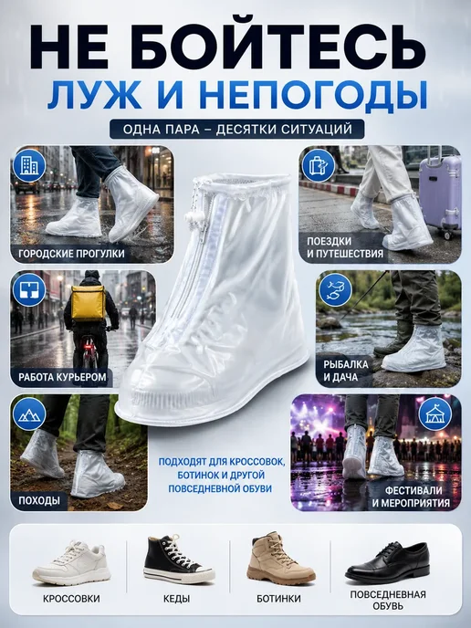 тим13 Бахилы дождевики для обуви многоразовые от дождя и слякоти, вариант, фото 3