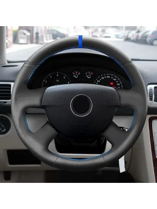 Нет бренда Ручное шитье из микрофибры, кожаный чехол на руль для VW Cad, синий, фото 2