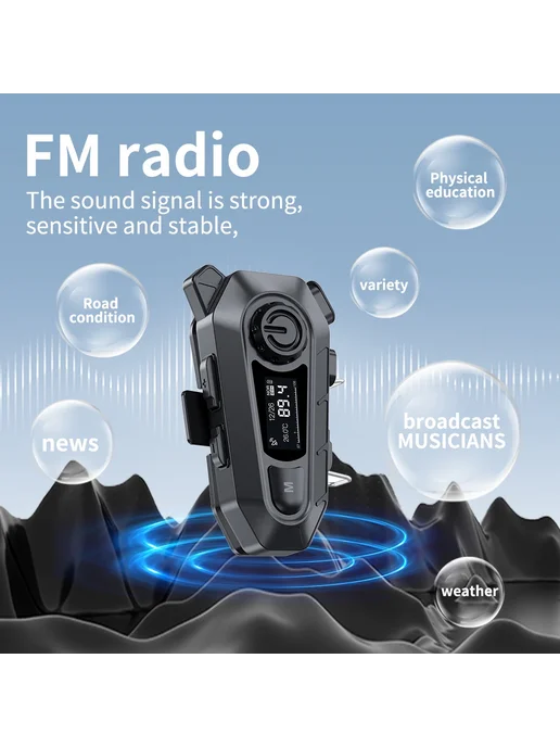 kebidumei Мотогарнитура Bluetooth 5.3 с FM-радио, Soft Microphone, вариант, фото 5