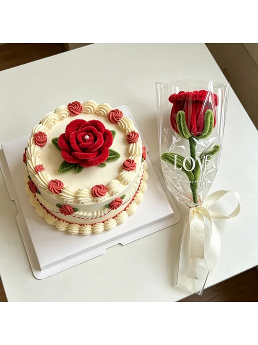 Handmade букет крючком роз, подарок на 14 февр, борд, красный, фото 6