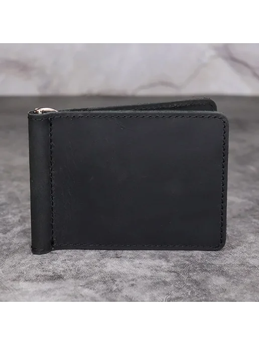 AIGUONIU Кошелек-Клипс из Кожи Crazy Horse Brown, черный