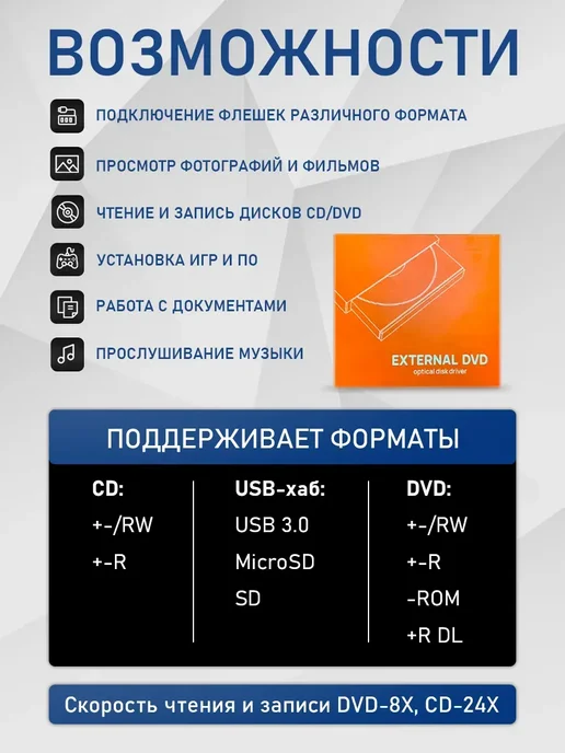 Внешний дисковод для ноутбука и компьютера, вариант, фото 2
