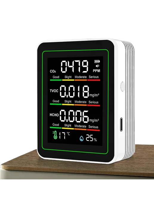 5в1 датчик CO2 TVOC HCHO Темп влажность, белый, белый, фото 3
