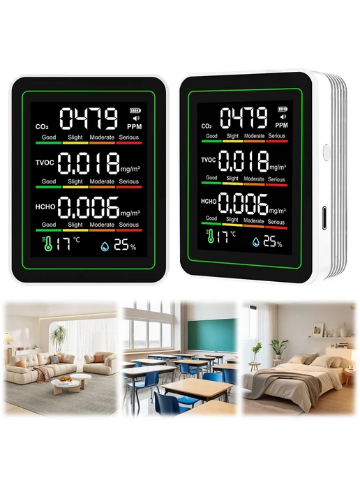 5в1 датчик CO2 TVOC HCHO Темп влажность, белый, белый, фото 5