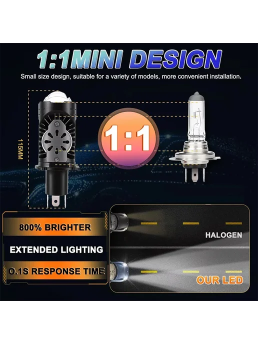 Светодиодные линзы-проекторы H4 Bi-LED для автомобильных фар, вариант, фото 5