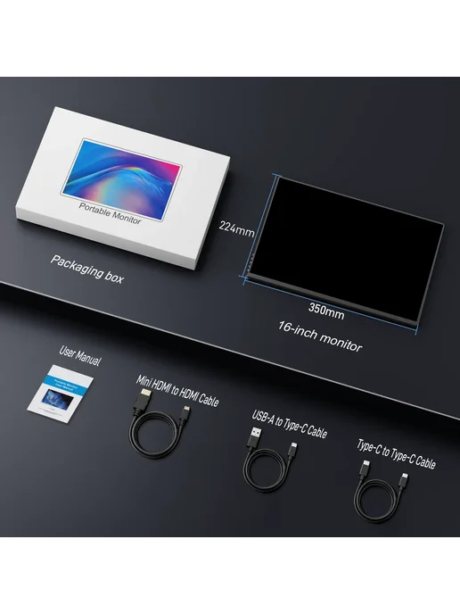 Howens 16-дюймовый портативный OLED-монитор 120 Гц 2K 1280p с USB-C, вариант, фото 7