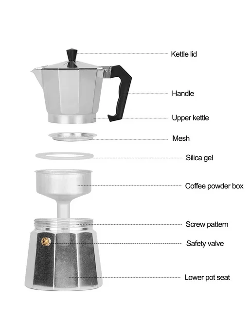Кофейник мока 9 cups, 450ml, серебристый, 100 мл, фото 4