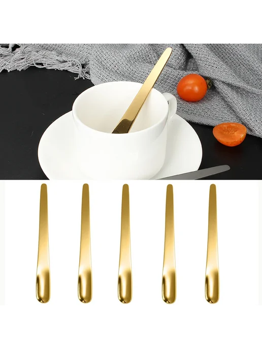 Нет бренда Набор из 5 кофейных ложек из нержавеющей стали 5pcs gold, коричневый, фото 2
