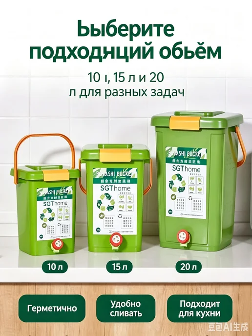 Компостер 15 л, 24.5x36 см, 24.5x36 см, 15 л, фото 7