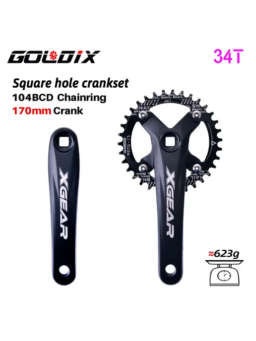 GOLDIX Шатун вело 170 мм черный Crank 34T, черный