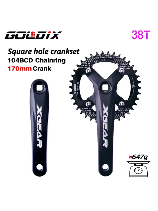 GOLDIX Шатун вело 170 мм черный Crank 38T, черный