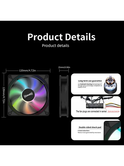 OUYUANSU RGB вентиляторы FAN для корпуса ПК Черный, Black, черный, фото 7