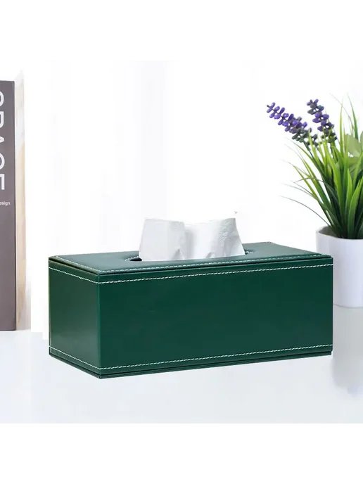 Нет бренда Кожаная коробка для салфеток green, зеленый