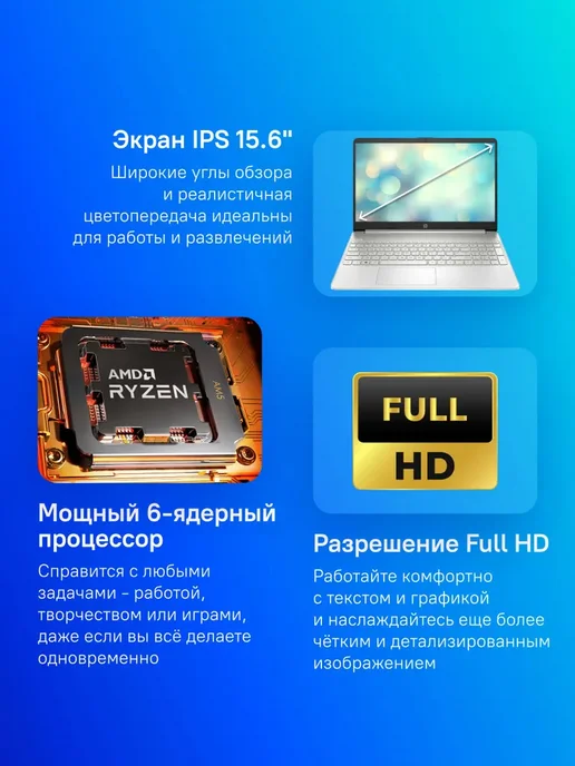 HP Ноутбук 15S Ryzen 3 5300 16G 512GB SSD 15.6"FHD, 16 г, 512 ГБ, фото 8