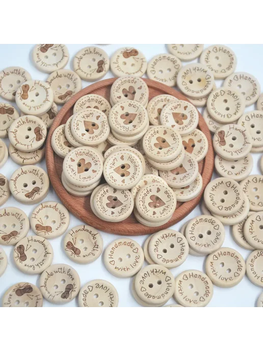 Деревянные пуговицы 50 шт. 2 отверстия 25 mm, 50pcs A, 50 шт, 50 шт, фото 5