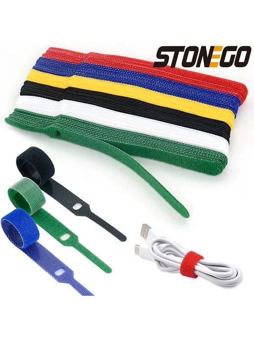STONEGO Кабельные стяжки нейлоновые, черные, 5 шт, 5 шт, фото 2