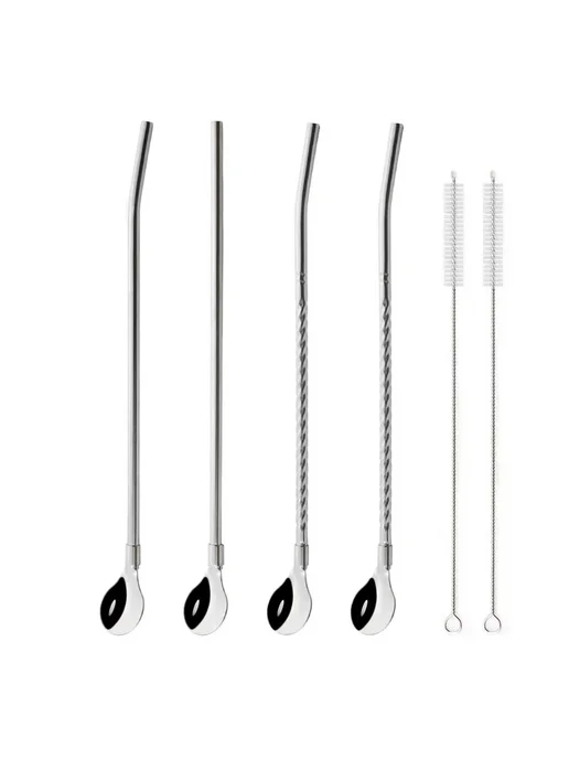 Drmfiy Набор серебряных ложек-соломинок из нержавеющей стали 6Pcs S, 6 шт