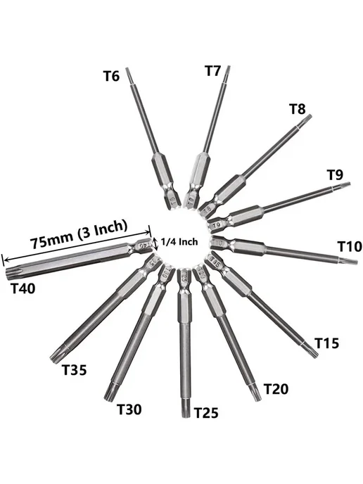 SLADE Набор защитных бит T6-T40 75 100 мм GZ162-75mm11pcs, GZ162-100mm11pcs, фото 4