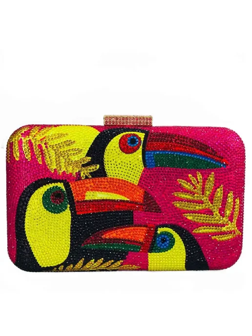 Нет бренда Женская Вечерняя Сумочка-клатч Toucan Bird С Кристаллами, Из, фиолетовый, фото 2