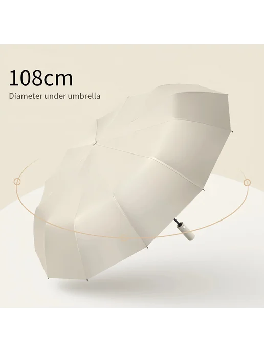 Нет бренда Складной зонт от солнца и дождя, 108 см, 12 ребер white(12k), белый, фото 3