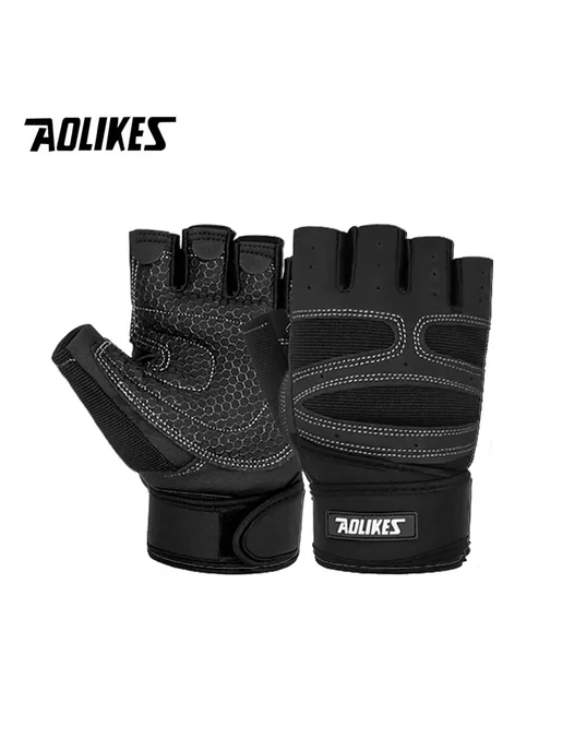 Aolikes Перчатки для тяжелой атлетики Black gray, черный
