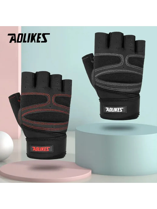 Aolikes Перчатки для тяжелой атлетики Black gray, черный, фото 2