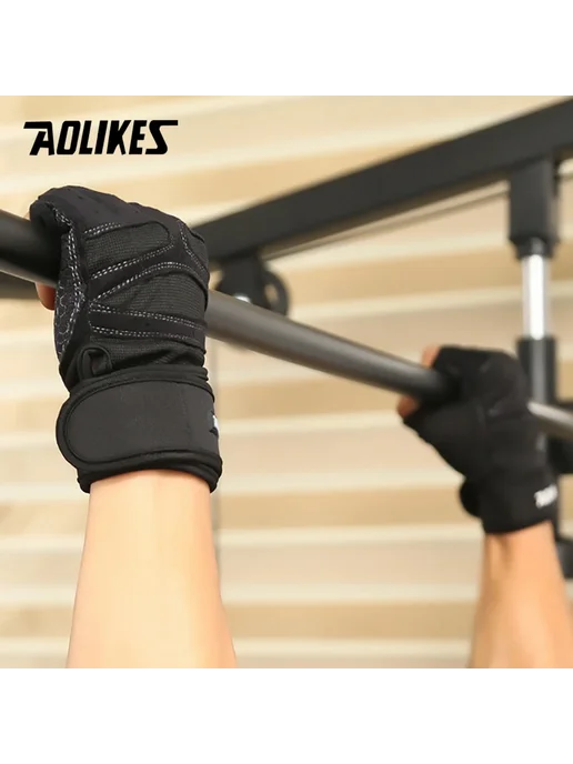 Aolikes Перчатки для тяжелой атлетики Black gray, черный, фото 5