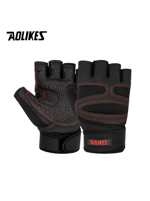 Aolikes Перчатки полупальцевые черные красные, XL, черный