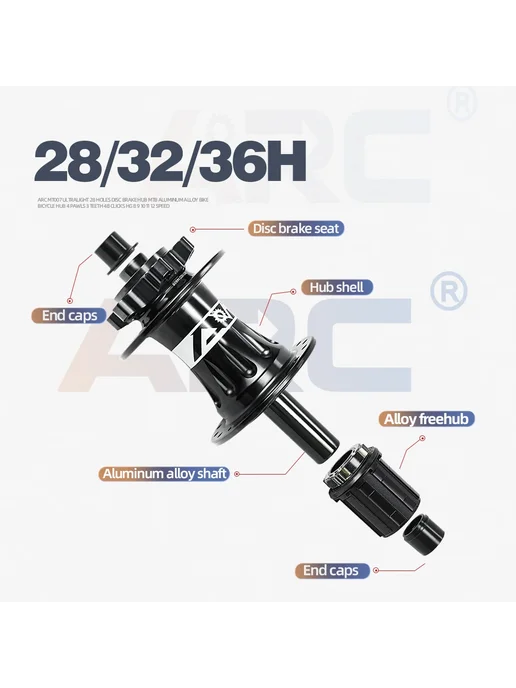 ARC MTB NBK 4 Втулка для горного велосипеда 28H Blue Thru, красный, фото 3