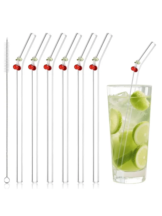 Нет бренда Многоразовые стеклянные трубочки 1 2 5 шт. Красный, 1 straw, 5 шт, фото 2