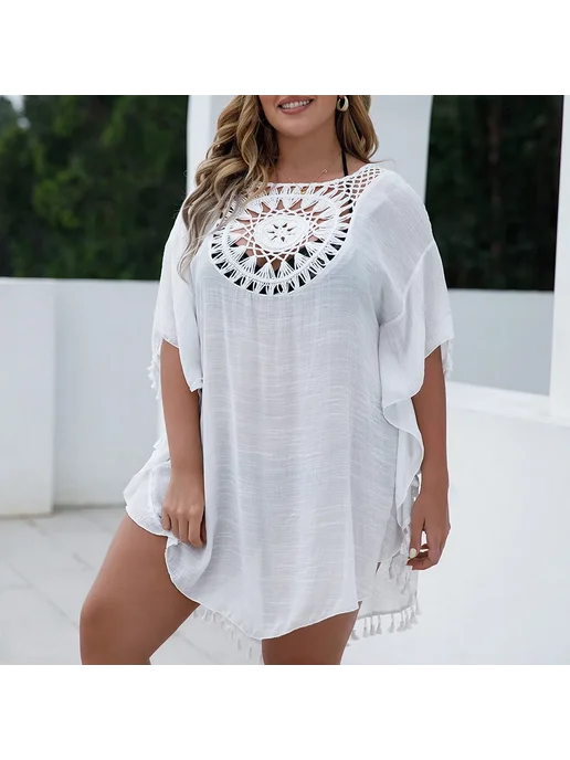 crochet bikini Женское вязаное полиэстеровое парео с цветочным рисунком 2XL, голубой, фото 4
