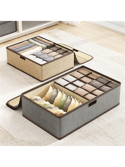 Нет бренда Ящик для белья из нетканой ткани Коричневый, grey 17 grids, серый, фото 3