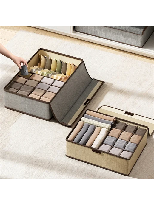 Нет бренда Ящик для белья из нетканой ткани Коричневый, grey 17 grids, серый, фото 4