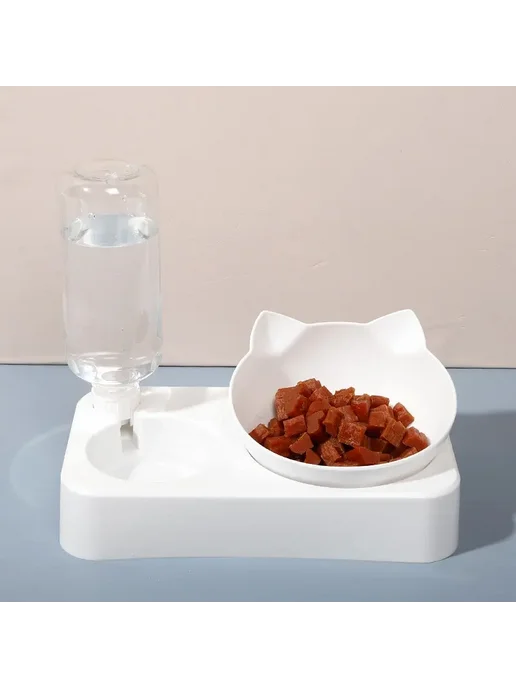 Нет бренда Миска с автоматической поилкой для кошек, белая, 21*24*13 см, 21x24, фото 3