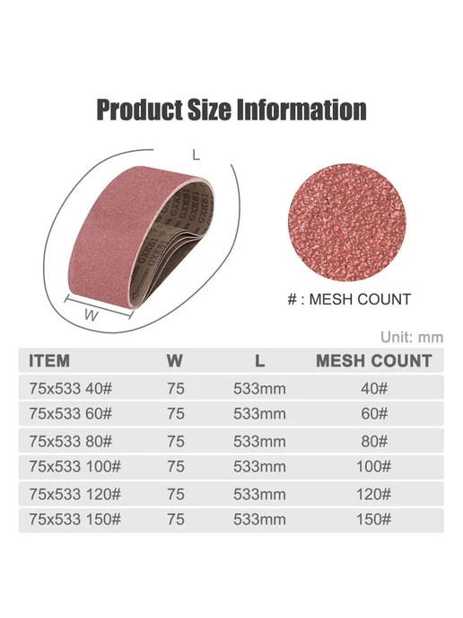 XCAN Шлифовальные ленты 75x533 мм, 40 60 80 100 120 150 grit, 75x533 мм, фото 7