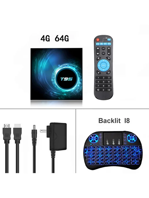 BLKJ Смарт ТВ-приставка T95 Plus Android 16 EU Plug, 4G 64G, 4 г, 64 г