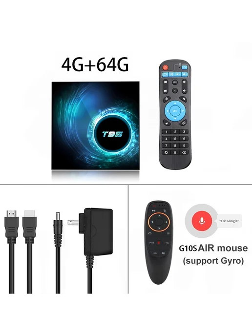 BLKJ Смарт ТВ-приставка T95 Plus Android 16 AU Plug, 4G 64G, 4 г, 64 г