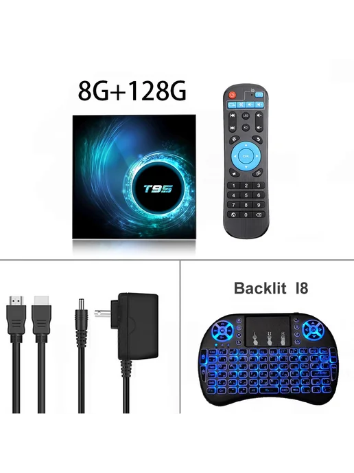 BLKJ Смарт ТВ-приставка T95 Plus Android 16 UK Plug, 4G 64G, 8 г, 128 г