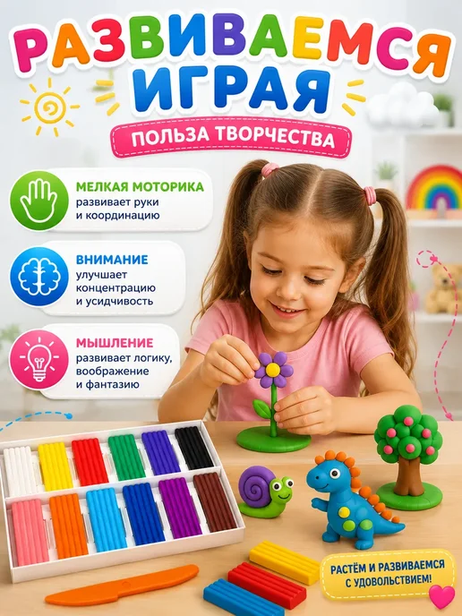 НОВАРА Пластилин для детей набор 12 цветов, 12 цв., фото 4
