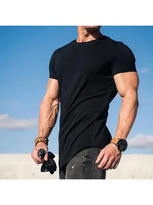KAIERKANG Мужская спортивная футболка летняя из хлопка, черный