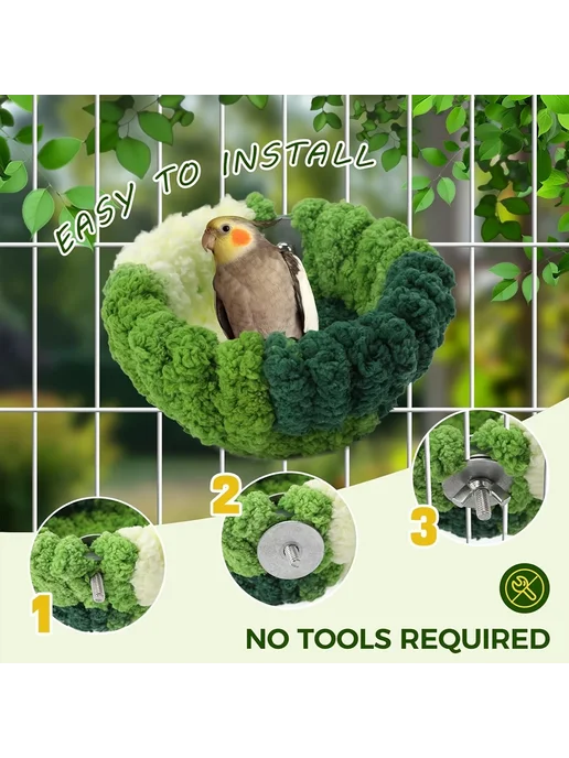 Нет бренда Плюшевая лежанка-гнездо для птиц, Green M, зеленый, фото 6