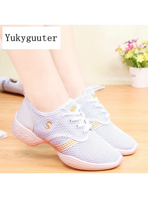 Yukyguuter Женские Джазовые Танцевальные Туфли Для Хип-хопа, Дышащие Се, розовый, фото 3